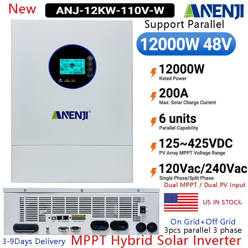 Off Grid Solar Inverter 48V 6000W - ANENJI Split Phase 12KW 48V Hybride