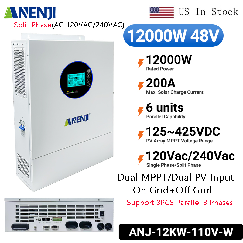 Off Grid Solar Inverter 48V 6000W - ANENJI Split Phase 12KW 48V Hybride